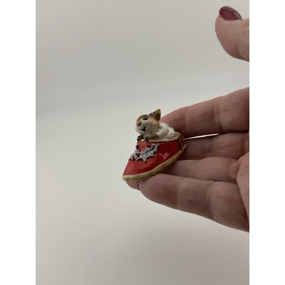 Wee Forest Folk "Chris-Mouse Slipper" Mouse Figurine M-166 1990 AP Retired - Picture 6 of 8